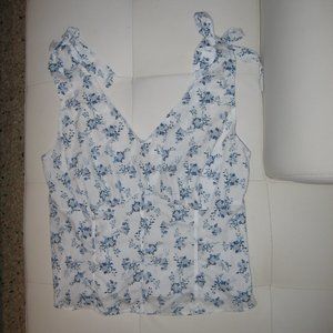 Cool Cotton Summer Shirt, Blue Floral, No Frills Los Angeles,  Size 2X